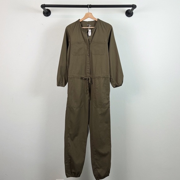 NWT Aerie Softest Utility Long Sleeve Twill Jumpsuit in Olive Green - Picture 2 of 6
